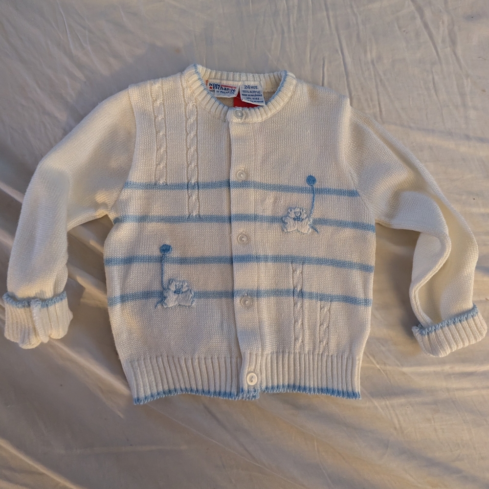 VINTAGE White and Blue Kids Cardigan